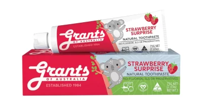Grants Of Australia Strawberry Surprise Kids Natural Toothpaste 75g – Fluoride Free
